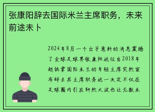 张康阳辞去国际米兰主席职务，未来前途未卜